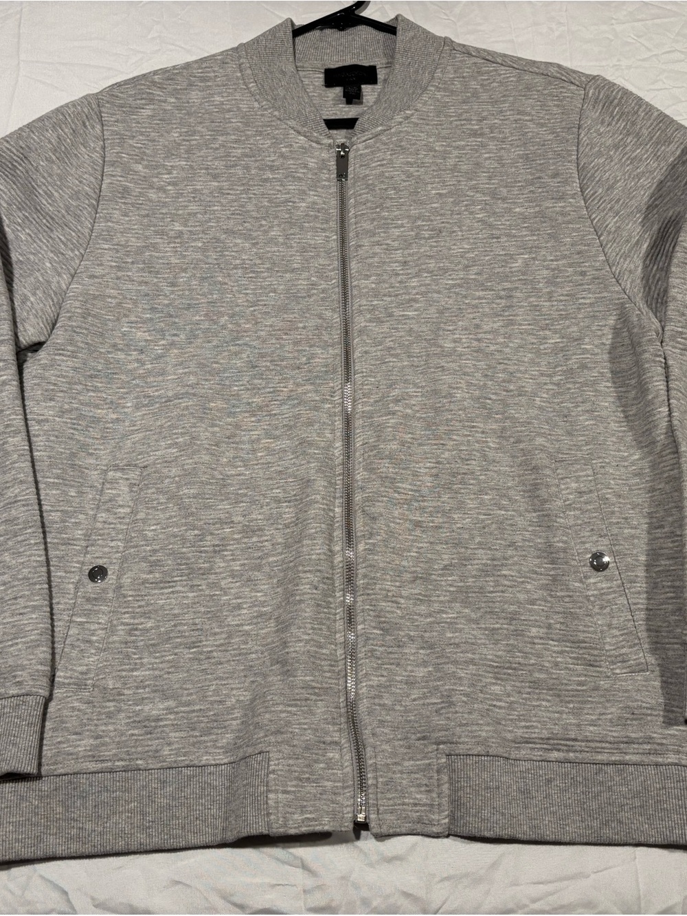 Magaschoni Men Full Zip Sweater Large Grey Mock Neck Button Pocket Casual Jacket